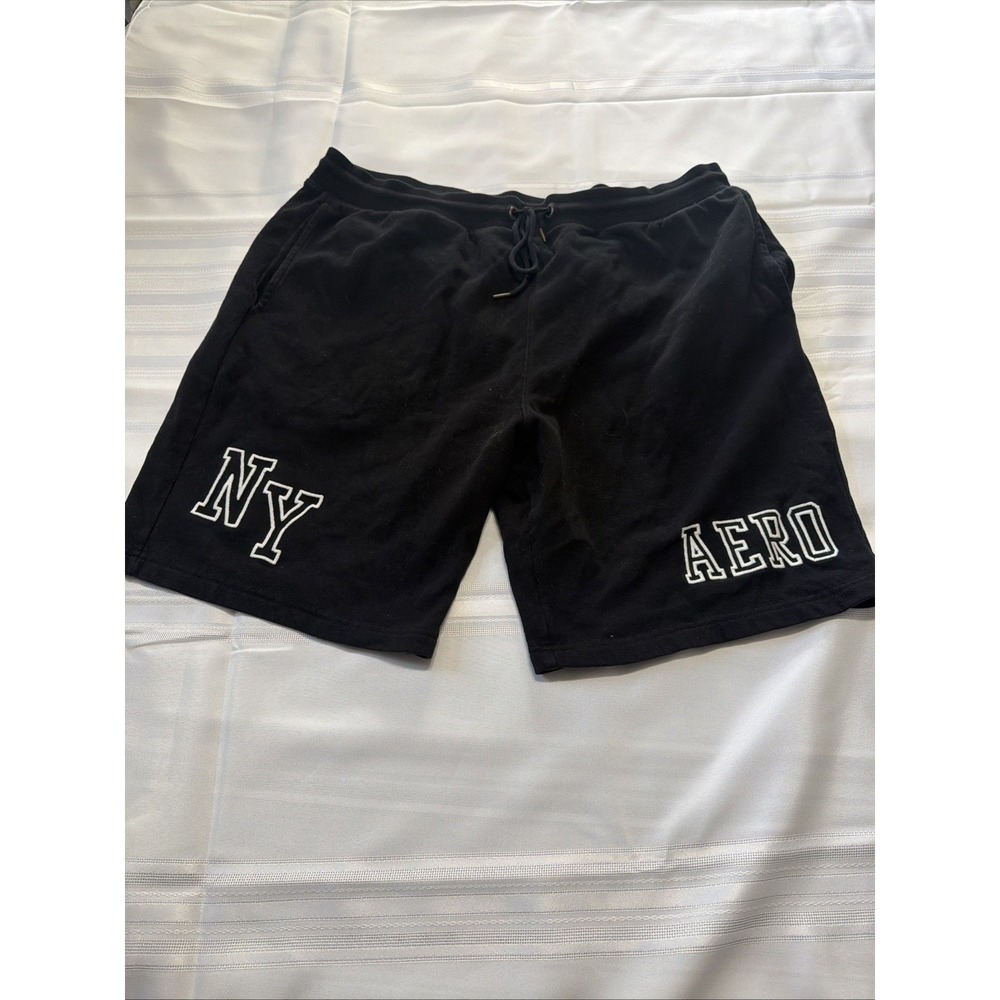Aeropostale Mens Black Fleece Sweat Shorts NY Aero Varsity Logo 2XL